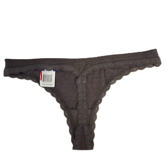 b.tempt'd Thong Women XL Gray Lace Scallop Stretch Intimate Comfy Preppy NWT - Picture 2 of 5